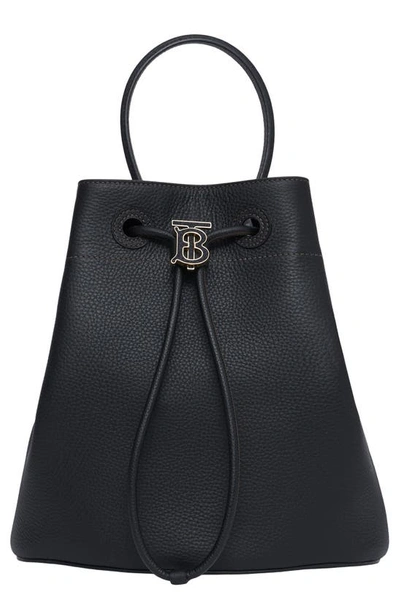 Burberry Small Grainy Leather Drawstring Bucket Bag In Black