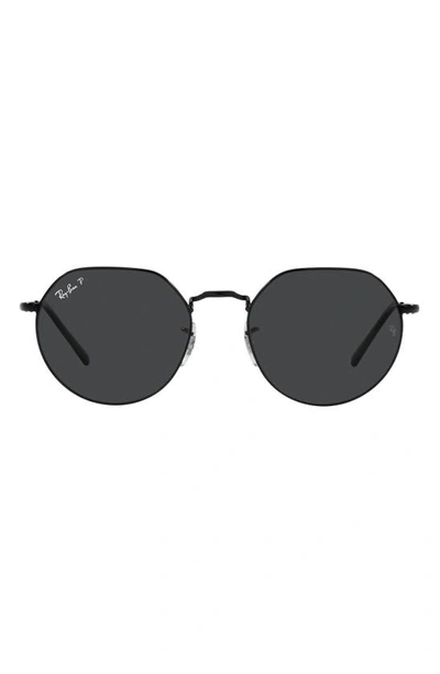 Ray Ban 51mm Polarized Round Sunglasses In Black/ Polarized Black