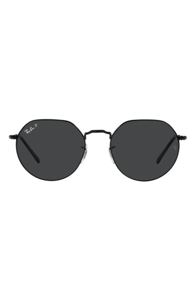 Ray Ban 51mm Polarized Round Sunglasses In Black/polarized Black
