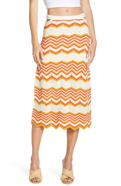 Mother The Cut-it-out Midi Skirt In Orange
