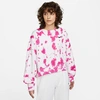 Nike Women's  Sportswear Oversized Fleece Tie-dye Crew Sweatshirt In Active Pink/siren Red/black