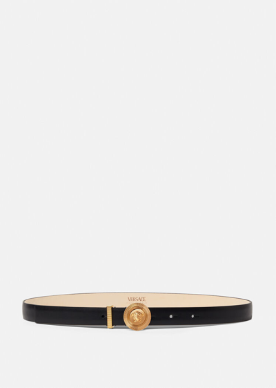 Versace Medusa Biggie Thin Leather Belt In Black