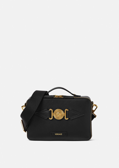 Versace Medusa Biggie Messenger Bag In Black+gold