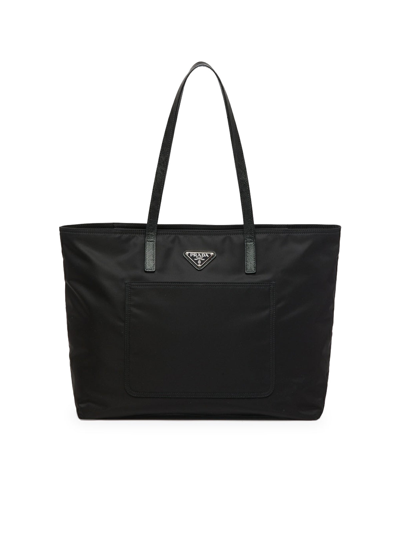 Prada Re-nylon Shopping Bag In Black