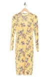 Afrm Loah Long Sleeve Mesh Midi Dress In Yellow Garden