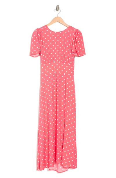 Afrm Jamie Print Open Back Short Sleeve Dress In Coral Polka Dot