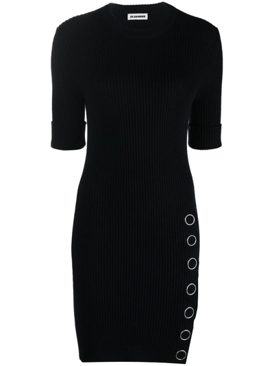 Jil Sander Snap-button Rib-knit Dress In Blue