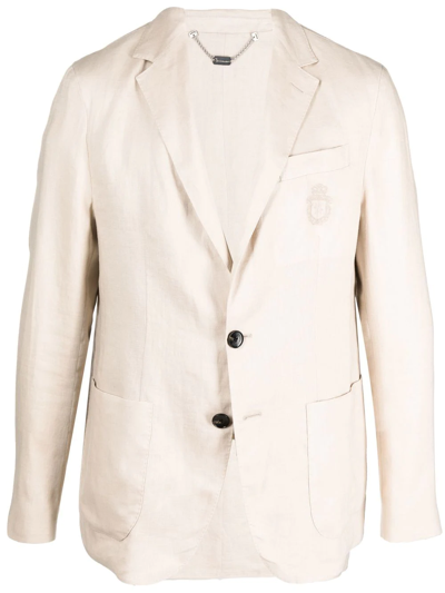 Billionaire Linen Crest-motif Blazer In Neutrals