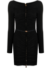 Versace Medusa Head-buckled Ruched Georgette Mini Dress In Negro