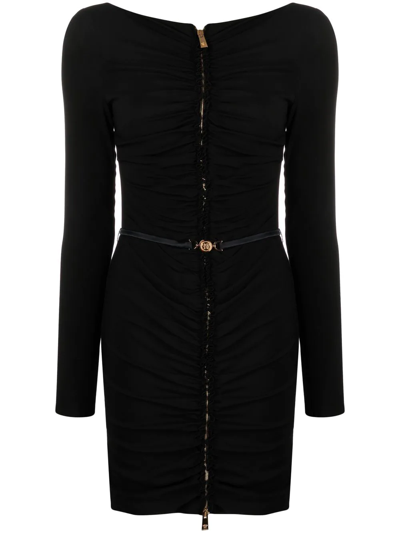 Versace Medusa Head-buckled Ruched Georgette Mini Dress In Negro