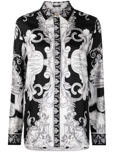 Versace Silver Baroque Silk Shirt, Female, Print, 48