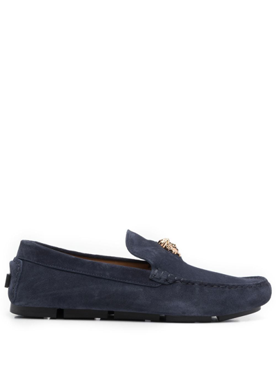 Versace Medusa Plaque Loafers In Blue