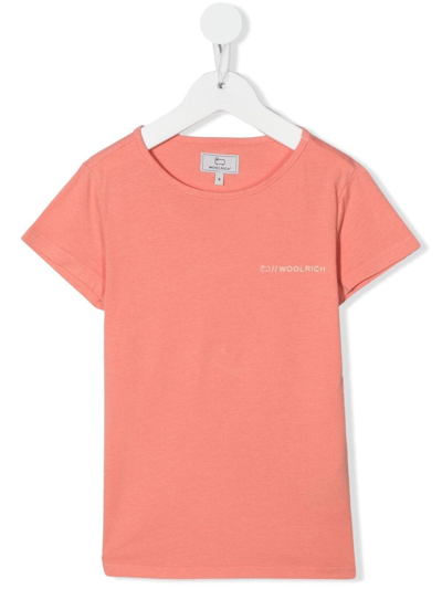 Woolrich Kids' Logo Print T-shirt In Pink