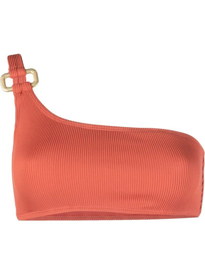 Wolford Ribbed One-shoulder Bikini Top In Orange