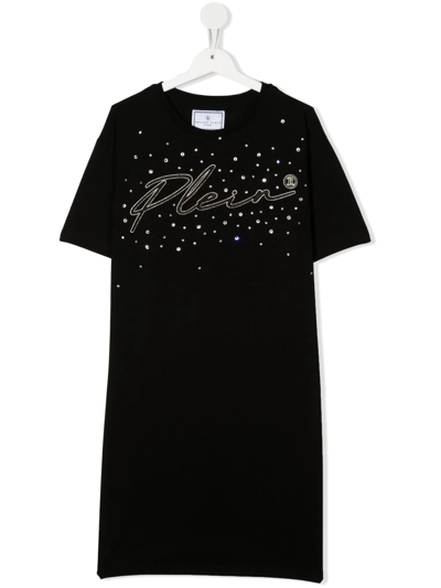 Philipp Plein Junior Kids' Embroidered-logo T-shirt Dress In Black