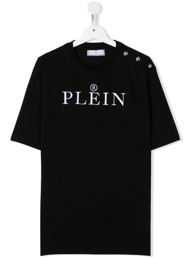 Philipp Plein Junior Kids' Chest-logo Crewneck T-shirt In Black