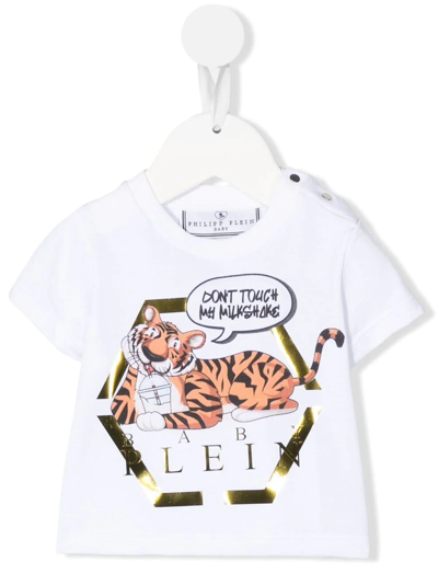 Philipp Plein Junior Babies' 老虎印花logo T恤 In White