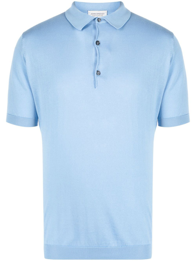 John Smedley Sea Island Short-sleeved Cotton-knit Polo Shirt In Blue