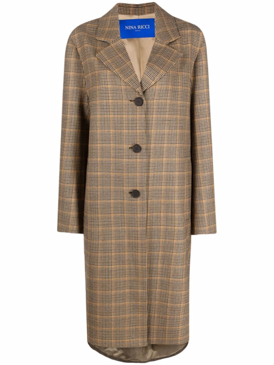 Nina Ricci Houndstooth Checked Cocoon Coat In Neutrals