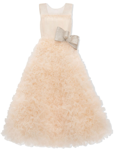Tulleen Kids' Ruffled Tulle Maxi Gown In Neutrals