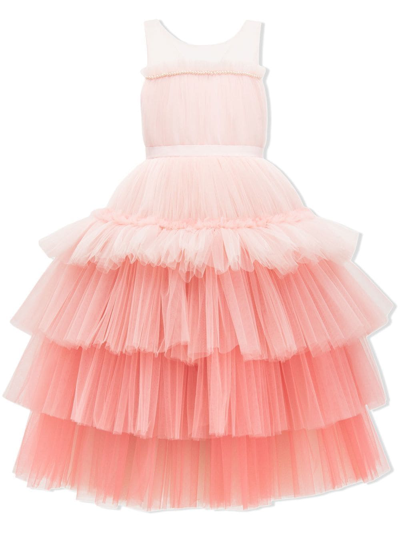Tulleen Kids' Tiered Tulle Maxi Gown In Pink