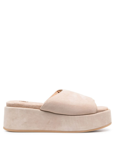 Moma Suede Platform Sandals In Neutrals