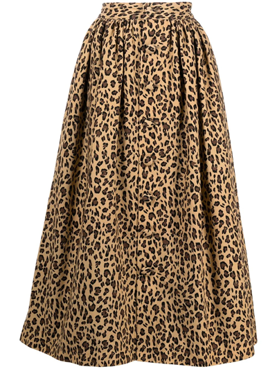 Adam Lippes Leopard-print Cotton-twill Midi Skirt In Neutrals