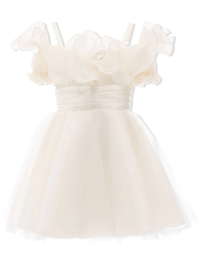 Tulleen Kids' Organza Off-shoulder Gown In White