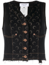 MARINE SERRE MOON-PRINT DENIM PANELLED VEST