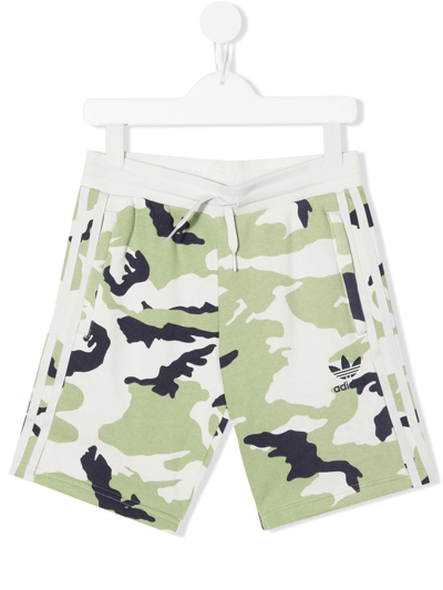 Adidas Originals Kids' Camouflage Print Track Shorts In Green