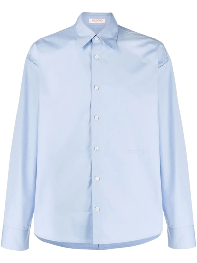 Valentino Cotton Popeline Shirt In Blue