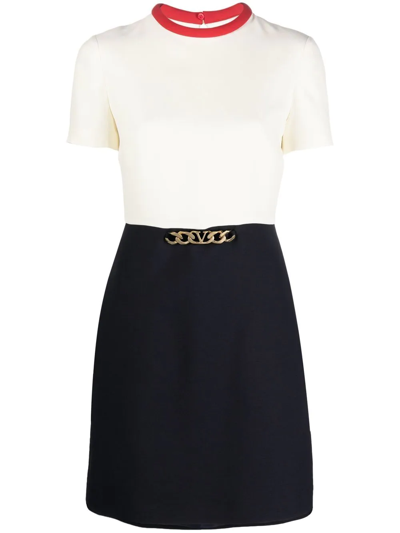 Valentino Crepe Couture Mini Dress With Vlogo Chain In Navy