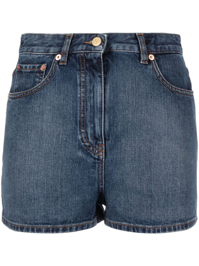 Valentino High-waisted Denim Shorts In Blue