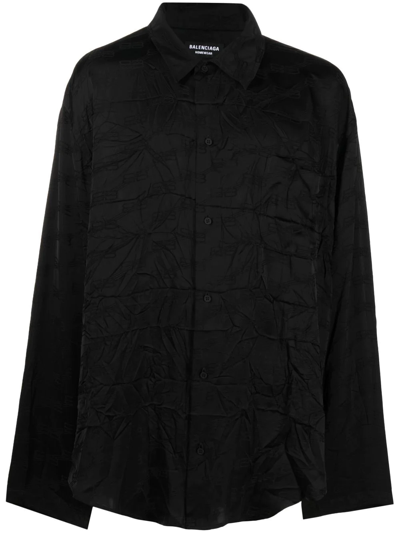 Balenciaga Long-sleeve Jacquard-logo Shirt In Black