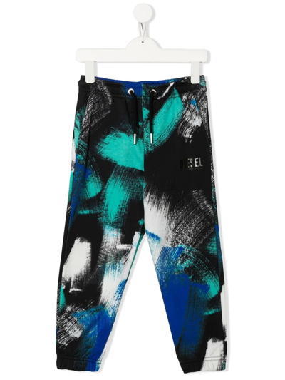 Diesel Kids' Tie-dye Drawstring Trousers In Black