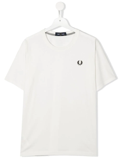 Fred Perry Teen Embroidered Logo Short-sleeve T-shirt In White
