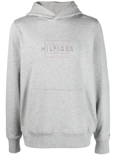 Tommy Hilfiger Logo-print Organic Cotton Hoodie In Grey