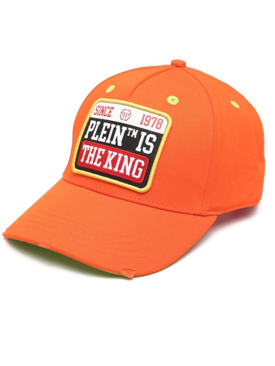 Philipp Plein Logo-patch Distressed Cap In Orange