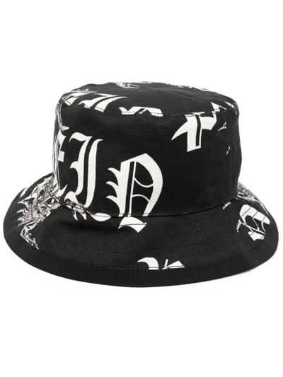 Philipp Plein Reversible Logo-print Bucket Hat In Black
