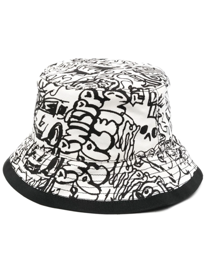 Philipp Plein Graffiti-print Reversible Bucket Hat In Black