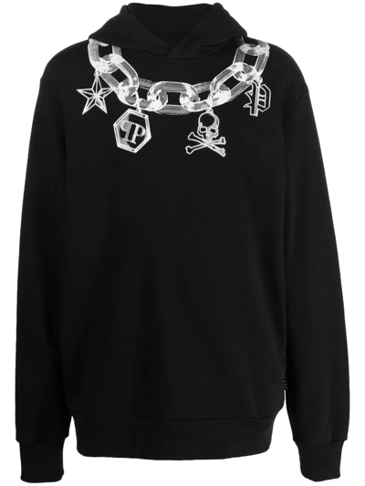 Philipp Plein Cotton Jumper With Rx Chain Print In Black