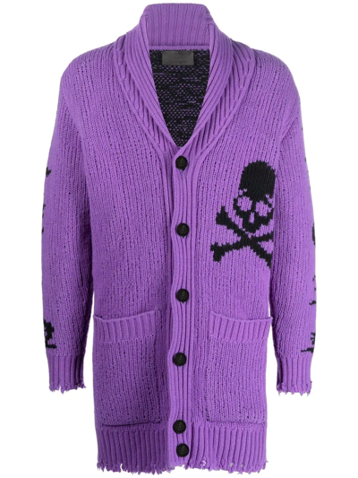 Philipp Plein Intarsia-knit Logo Cardigan In Purple