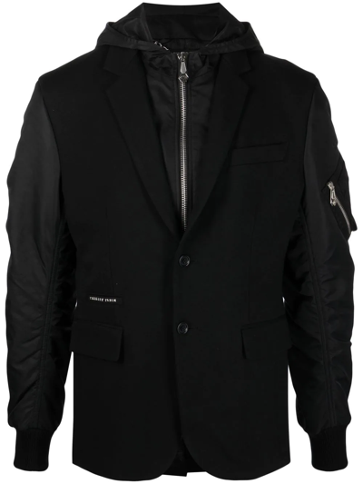 Philipp Plein Panelled Hooded Jacket In Black