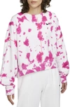 Nike Women's  Sportswear Oversized Fleece Tie-dye Crew Sweatshirt In Pink