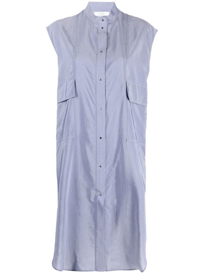 Roseanna Pinstriped Sleeveless Shirt Dress In Blue