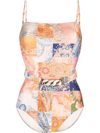 ZIMMERMANN PATCHWORK BELTED SWIMSUIT