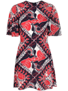 Valentino Bandana Print Flutter Sleeve Silk Sheath Dress In Red