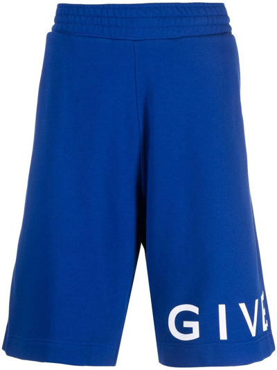 Givenchy Logo-print Knee-length Track Shorts In Blue