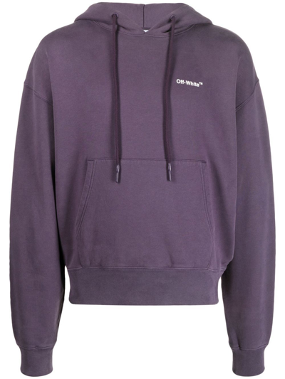 Off-white Violet Diag-print Cotton Hoodie In Purple