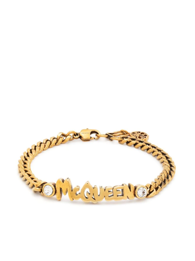 Alexander Mcqueen Grafitti Logo Chain-link Bracelet In Gold